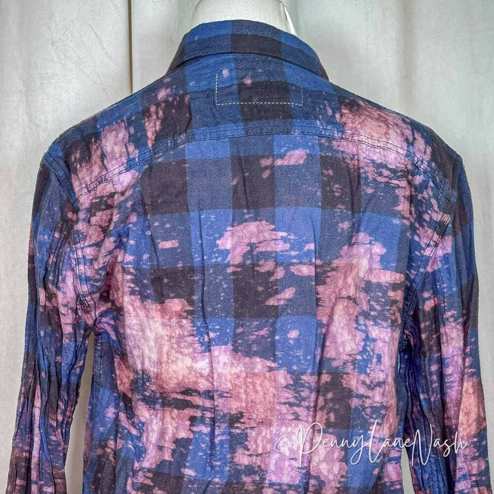 Angry Minnow Vintage Distressed Plaid Ornate Flared Sleeves Shirt - Picture 9 of 9